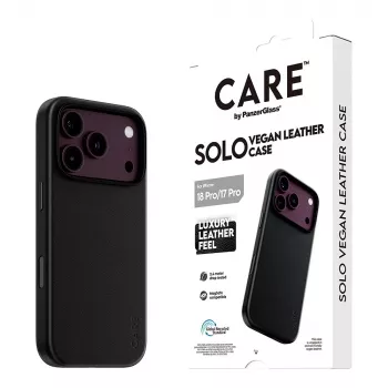 CARE by PanzerGlass Solo Vegane Lederhülle Schwarz mit MagSafe für iPhone 17 Pro