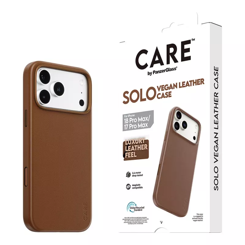 CARE by PanzerGlass Solo Vegane Lederhülle Braun mit MagSafe für iPhone 17 Pro Max