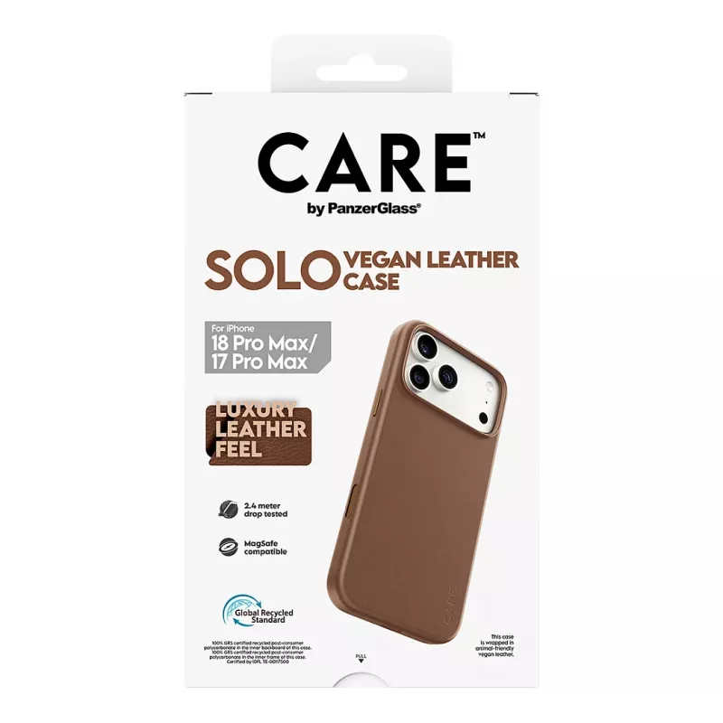 CARE by PanzerGlass Solo Vegane Lederhülle Braun mit MagSafe für iPhone 17 Pro Max