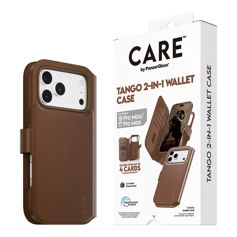 CARE by PanzerGlass Tango 2-in-1 Wallet Case Braun mit MagSafe für iPhone 17 Pro Max