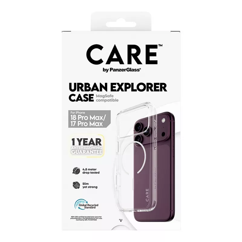 CARE by PanzerGlass Urban Explorer Hülle Transparent mit Weißem MagSafe für iPhone 17 Pro Max