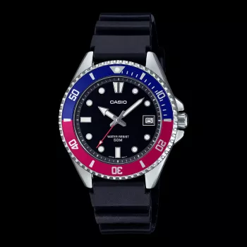 CASIO MDV-10-1A2VDF Herren Analog-Quarzuhr, 38.5 mm, schwarzes Zifferblatt, Resin-Armband, 200m Wasserbeständigkeit