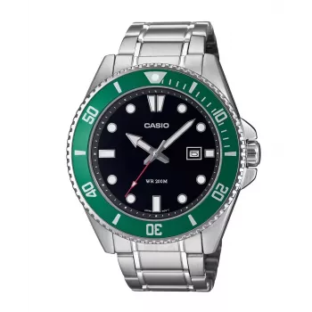 Casio MDV-107D-3AVEF Herren Analog Quarzuhr mit grünem Zifferblatt und Edelstahlarmband, 200m Wasserdichtigkeit