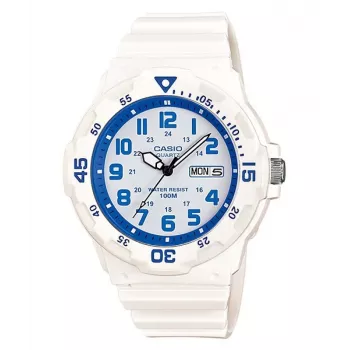 CASIO MRW-200HC-7B2 Unisex Analog-Quarz-Armbanduhr mit schwarzem Resin-Armband, weißem Zifferblatt, 44,6 mm Gehäuse