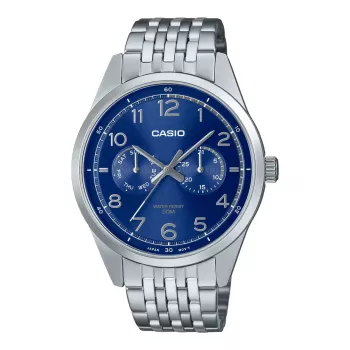 CASIO MTP-E340D-2AVDF Herren Analog Quarzuhr 42mm Edelstahl Blaues Zifferblatt Datum