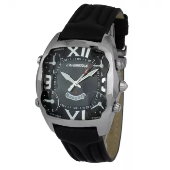 CHRONOTECH MAN CT7677M-02 Analog Quarz Uhr 45mm Schwarzes Zifferblatt Lederarmband