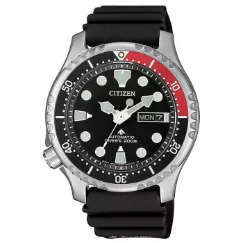 CITIZEN Herren Automatik-Taucheruhr NY0085-19E 42mm Schwarzes Zifferblatt Schwarzes Kautschukband