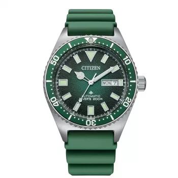CITIZEN Herren Automatik-Taucheruhr NY0121-09X 41mm grünes Zifferblatt Kautschukband