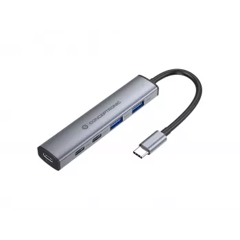 Conceptronic 4-in-1 USB-C Hub Dock mit 2x USB-C, 2x USB-A und 100W PD - Grau