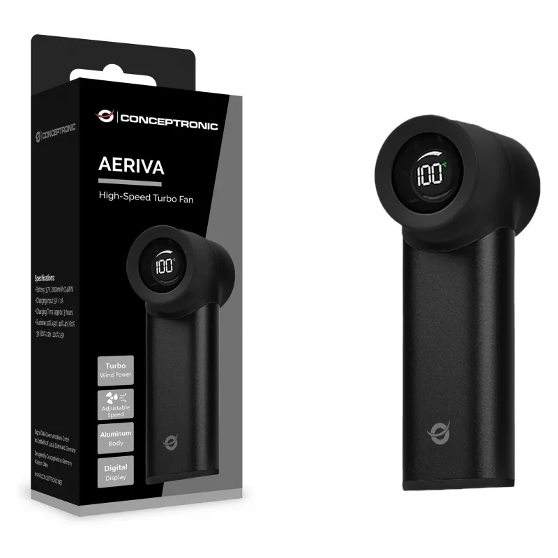 Conceptronic Turbo Handventilator, USB-C auf USB-A, Aluminium, 5V, schwarz