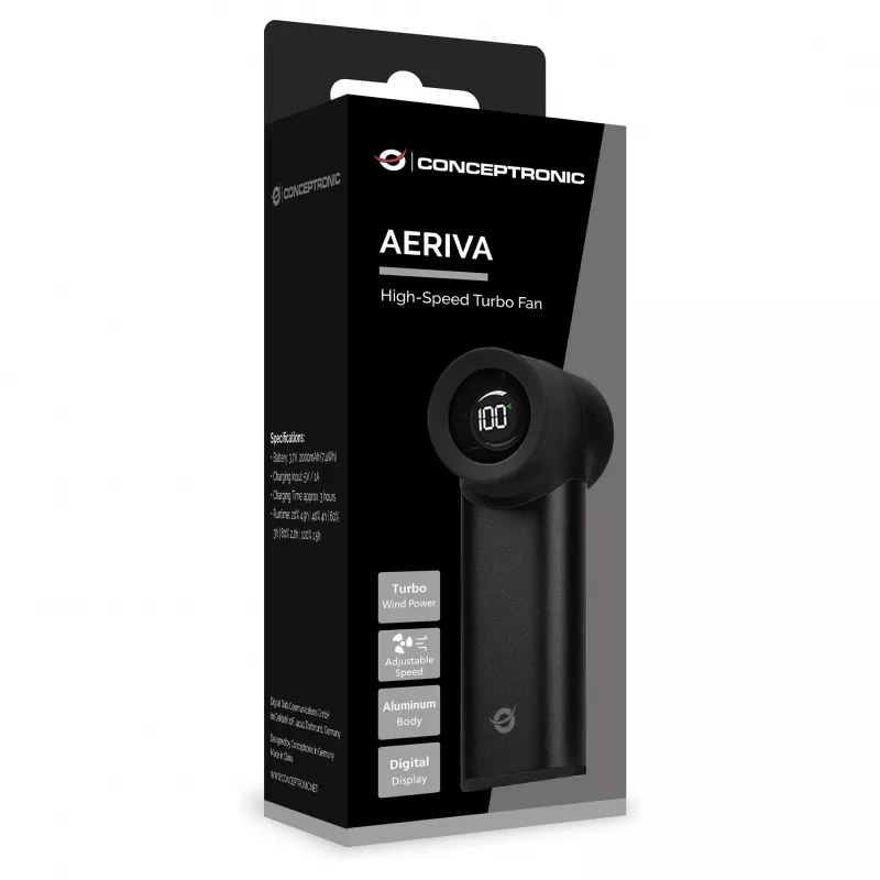 Conceptronic Turbo Handventilator, USB-C auf USB-A, Aluminium, 5V, schwarz