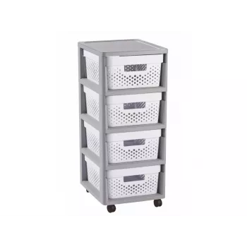 Curver Infinity Bücherregal auf Rollen 4x11L Lochmuster Grau/Weiß