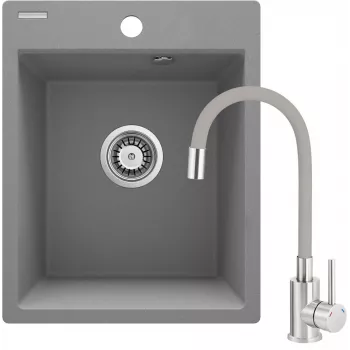 DEANTE Granite Composite 1-Bowl Kitchen Sink with Single-Lever Faucet Set, Black, 780x480 mm