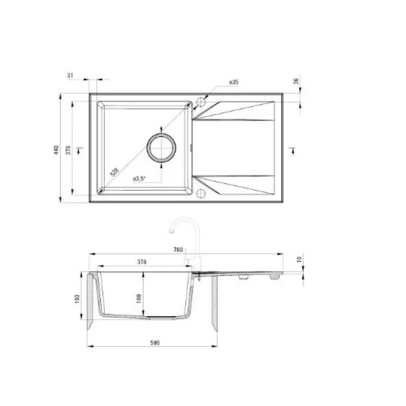 DEANTE ZQJ T113 1-beckige Granitspüle mit Abtropffläche, Graphit