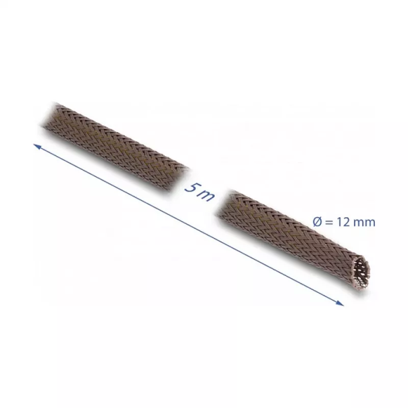 Delock Kabelmanagement-Schlauch, 12 mm, geflochten, nagetierresistent, dehnbar, 5 m, braun