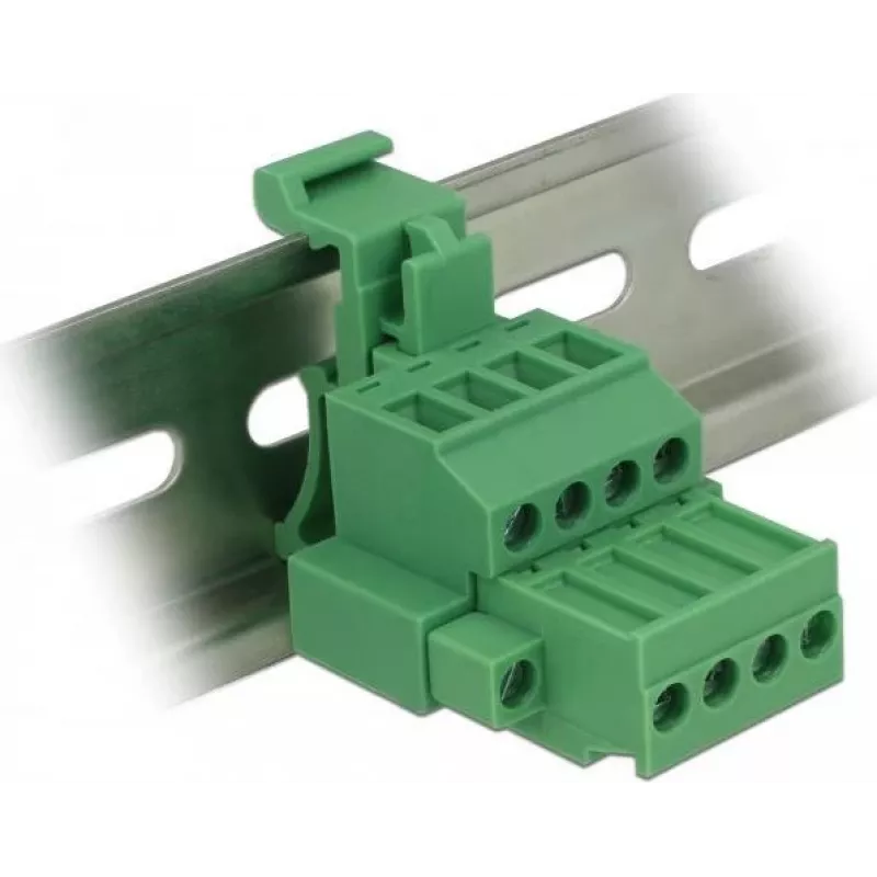Delock 65936 DIN-Schienen-Klemmenblock-Set, 4-polig, Schraubverriegelung, grün