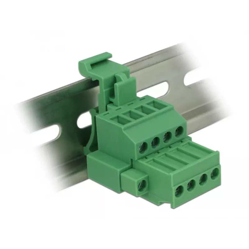 Delock 65936 DIN-Schienen-Klemmenblock-Set, 4-polig, Schraubverriegelung, grün