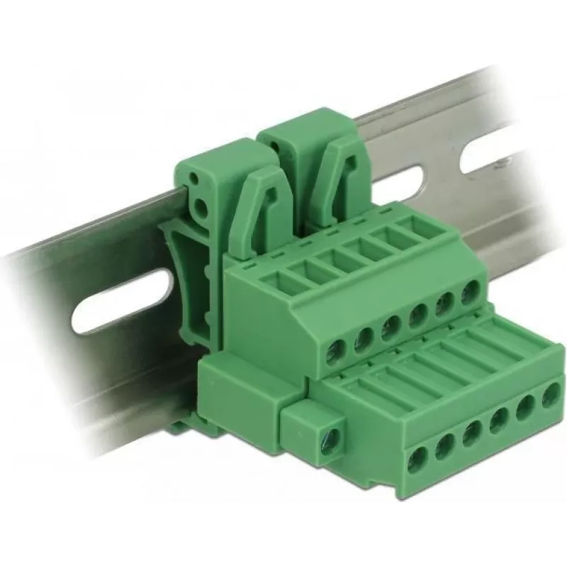 Delock 65942 DIN-Hutschienen-Klemmenblock-Set, 6-polig, Schraubverriegelung, grün