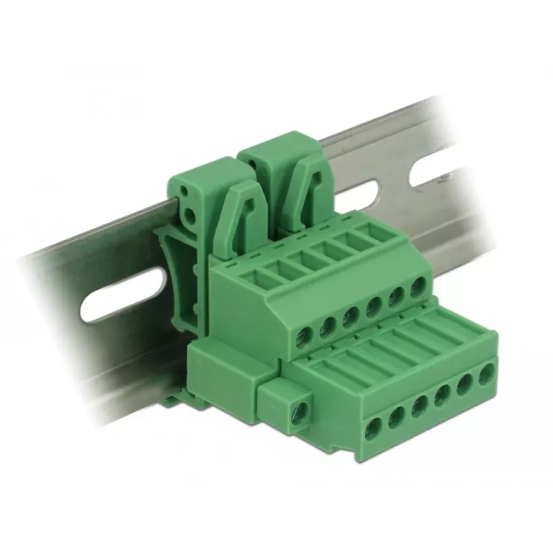 Delock 65942 DIN-Hutschienen-Klemmenblock-Set, 6-polig, Schraubverriegelung, grün