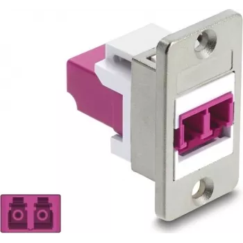 Delock Panel-Montage LC Duplex Kupplung, Multimode OM4, Silbernes Gehäuse, Violette Anschlüsse 91100