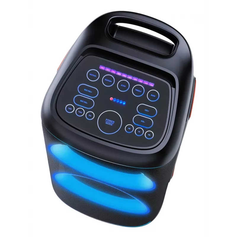 Denver BPS-470 Bluetooth Party Speaker mit Karaoke, 2000W PMPO, 20W RMS, LED-Lichter, FM-Radio, TWS, inkl. Mikrofon, Schwarz
