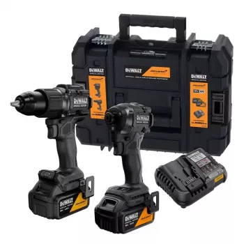 DEWALT DCK2222MM2T-QW 18V XR Bürstenloser Twin Pack Kombi-Bohrschrauber & Schlagschrauber-Set mit 2x4.0Ah Akkus, Ladegerät, TSTAK II Koffer