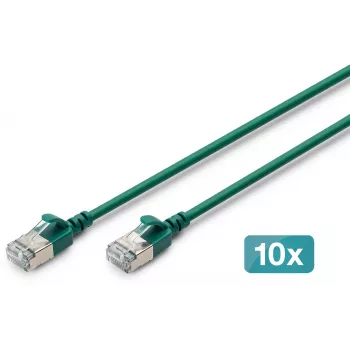 DIGITUS CAT 6A F/FTP Slim Patch Cable, 1m, Grün, 10er-Pack