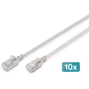 DIGITUS CAT 6A F/FTP Slim Patch Cable, 2 m, Grau, 10er-Pack, LSZH, 10GBase-T, 500 MHz, RJ45
