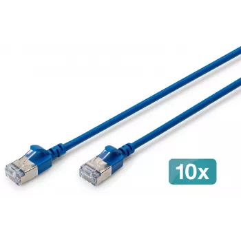 DIGITUS CAT 6A F/FTP Slim Patch Cable, 5 m, Blau, 10er-Pack, 10 Gbps, LSZH, vergoldete RJ45