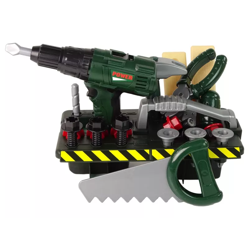 Heimwerker-Set mit batteriebetriebenem Schrauber und Organizer, Grün, 13473 Lean Toys
