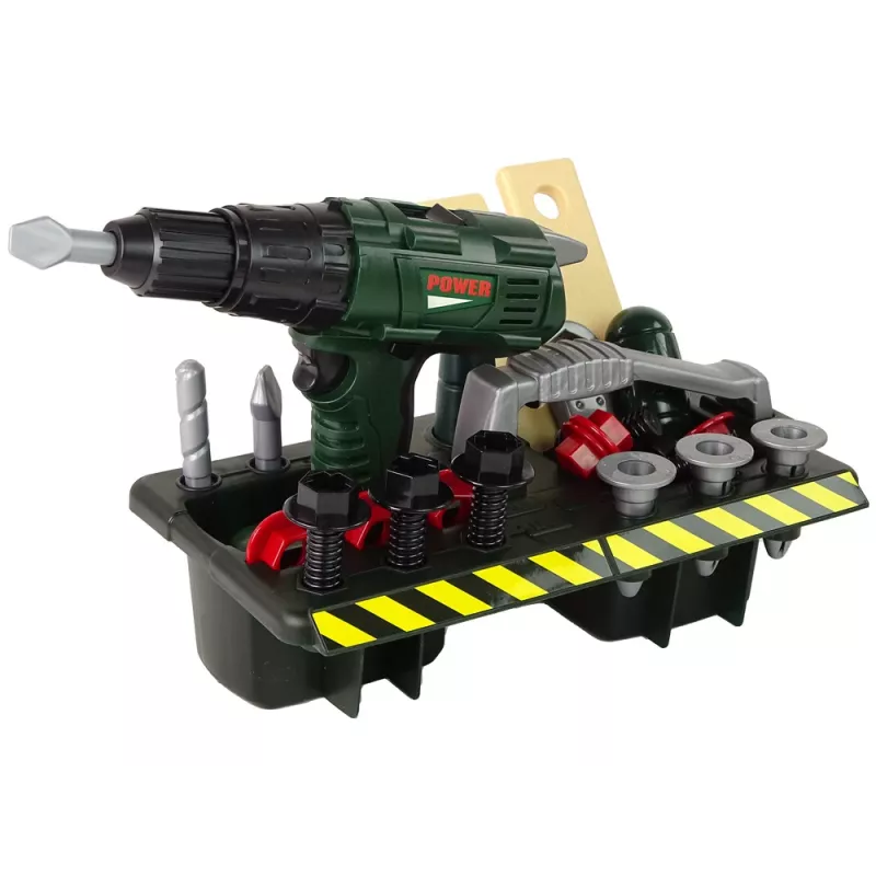 Heimwerker-Set mit batteriebetriebenem Schrauber und Organizer, Grün, 13473 Lean Toys