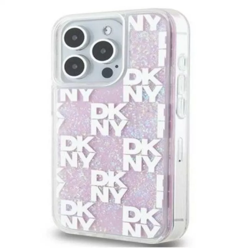 DKNY Apple iPhone 15 Pro 6,1 Zoll Hardcase Liquid Glitter Multilogo Pink