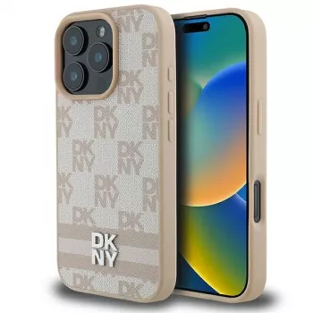 DKNY Karomuster & bedruckte Streifen iPhone 16 Pro Hülle - Pink