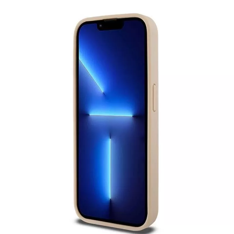 DKNY Leder Case mit kariertem Mono-Muster und aufgedruckten Streifen für iPhone 15 Pro - Pink