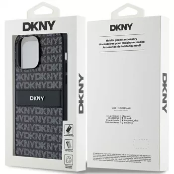 DKNY Leder Mono Stripe & Metall-Logo Hülle für Apple iPhone 14 Pro - Schwarz