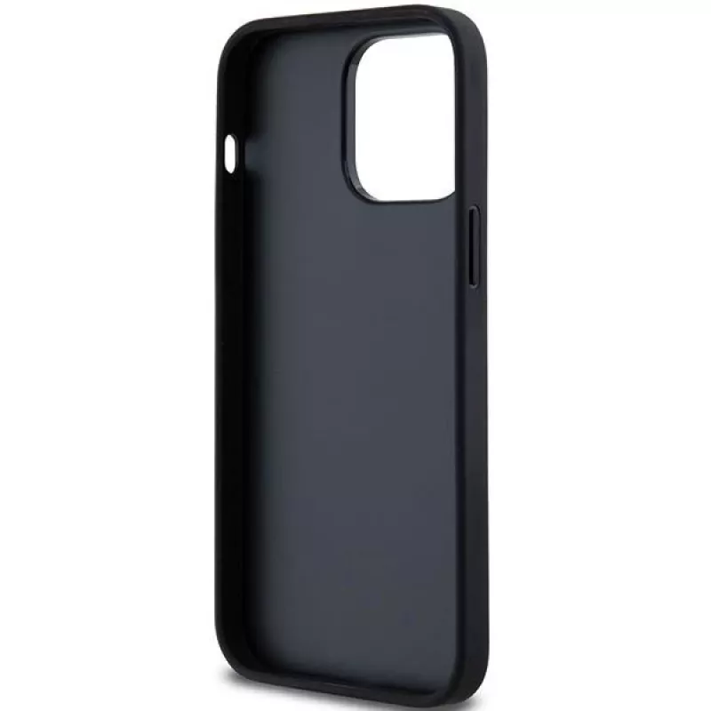 DKNY Leder Mono Stripe & Metall-Logo Hülle für Apple iPhone 14 Pro - Schwarz