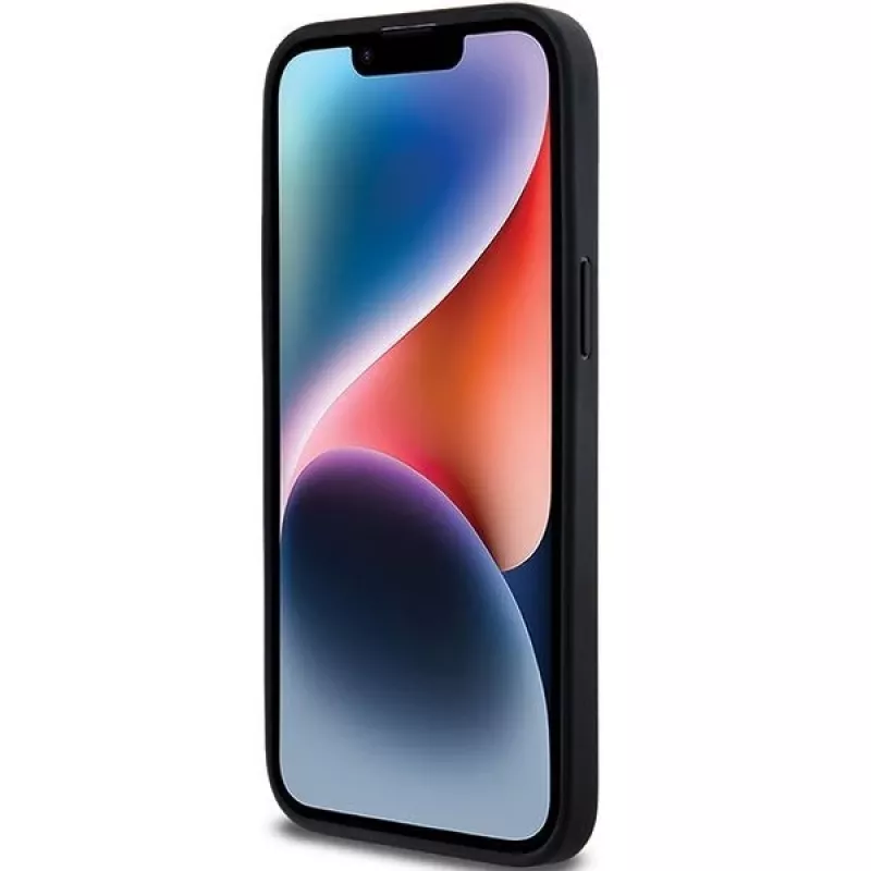 DKNY Leder Mono Stripe & Metall-Logo Hülle für Apple iPhone 14 Pro - Schwarz