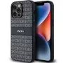 DKNY Leder Mono Stripe & Metall-Logo Hülle für Apple iPhone 14 Pro - Schwarz