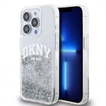 DKNY Liquid Glitter Arch Logo Hülle für iPhone 14 Pro Transparent