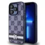 DKNY PU-Leder Case mit Karomuster und Streifen für iPhone 15 Pro Blau