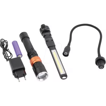 DMAX LED Taschenlampen Set ULG 103 - 3-teilige Aluminium-Taschenlampen mit verstellbarem Zoom, Schwarz/Silber