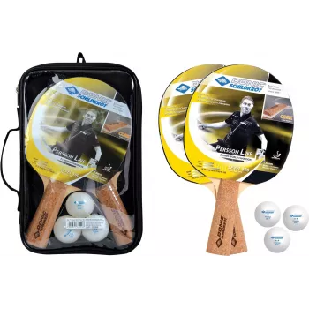 Donic Schildkröt 788490 Tischtennis-Schläger-Set, 2 Holzschläger, schwarzer Belag, Anfänger Level 100