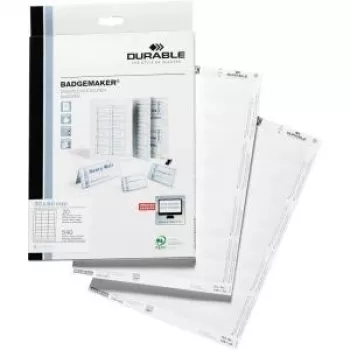 DURABLE BADGEMAKER® Einlegeetiketten 60 x 30 mm, Weiß, 200 Etiketten (A4, 20 Blatt) 145102