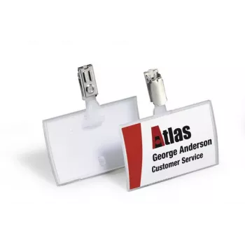 DURABLE CLICK FOLD Namensschild mit Clip, 90x54 mm Einlage, Transparent, 25er-Pack 821619