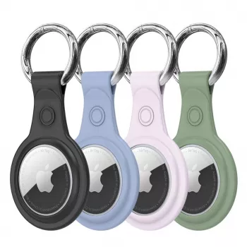 Dux Ducis 4er-Pack Silikon Flexible Hülle Schlüsselanhänger-Schlaufe Case für Apple AirTag (Schwarz, Grün, Pink, Blau)