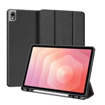 Dux Ducis Samsung Galaxy Tab S11 Domo Series Dreifach-Ständer PU-Leder Tablet-Hülle Schwarz
