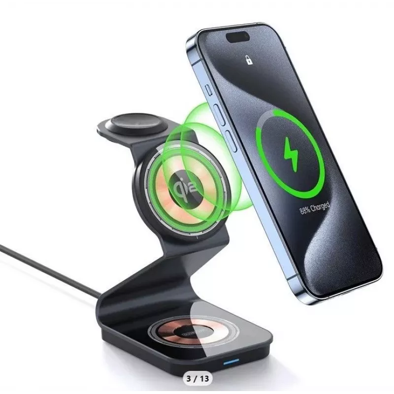 Duzzona W21 3-in-1 15W Wireless Charging Stand (Qi2 Certified) Black
