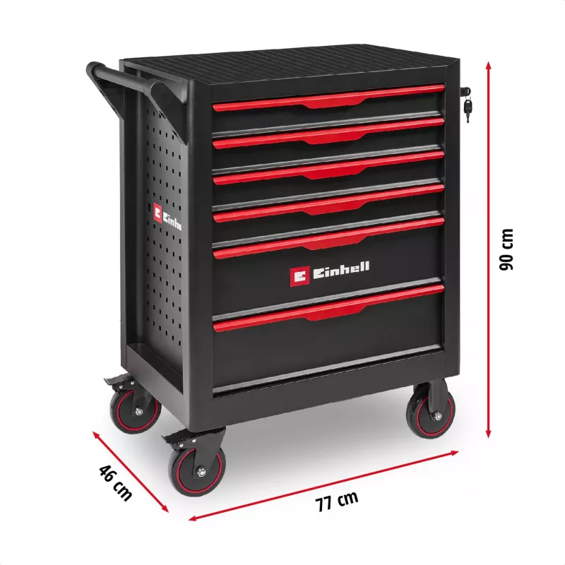 EINHELL-KWB Werkstattwagen leer, 6 Schubladen (Schwarz/Rot, 4 flache, 2 hohe Schubladen)