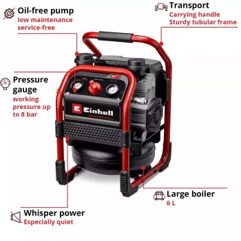 EINHELL Power X-Change Akku-Kompressor SILENZZO 18/160, 18V (Rot/Schwarz, ohne Akku und Ladegerät)