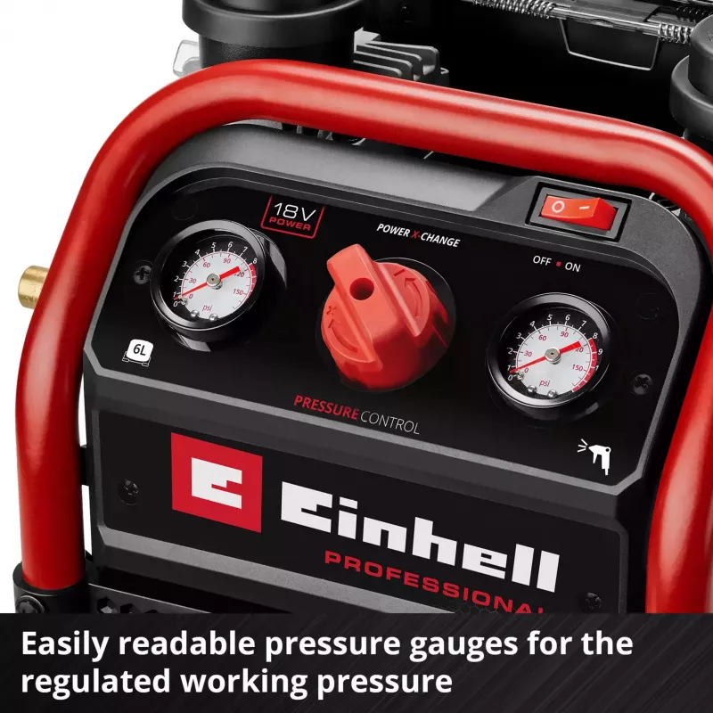 EINHELL Power X-Change Akku-Kompressor SILENZZO 18/160, 18V (Rot/Schwarz, ohne Akku und Ladegerät)